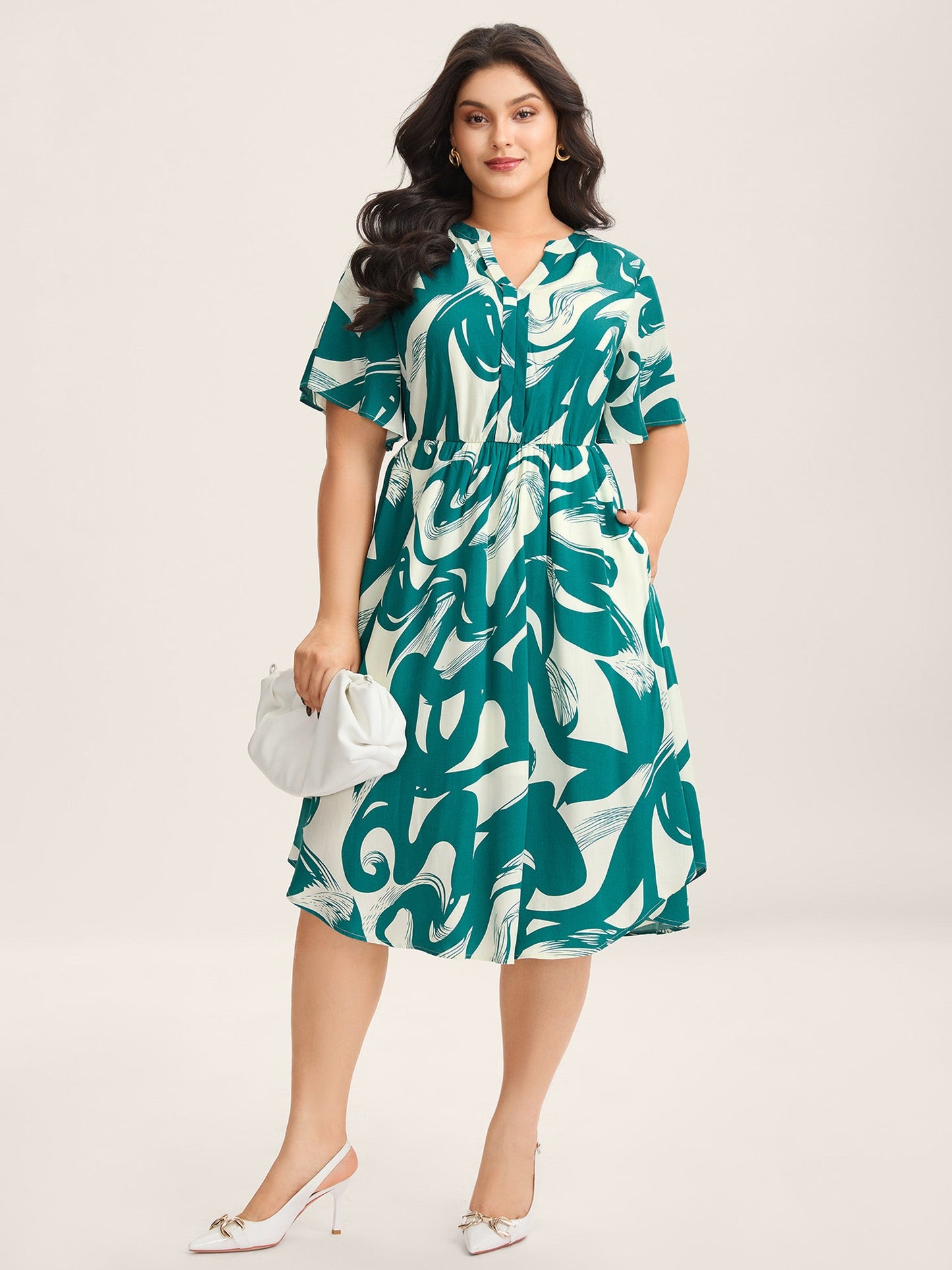 Rayon Geometric Print Midi Dress