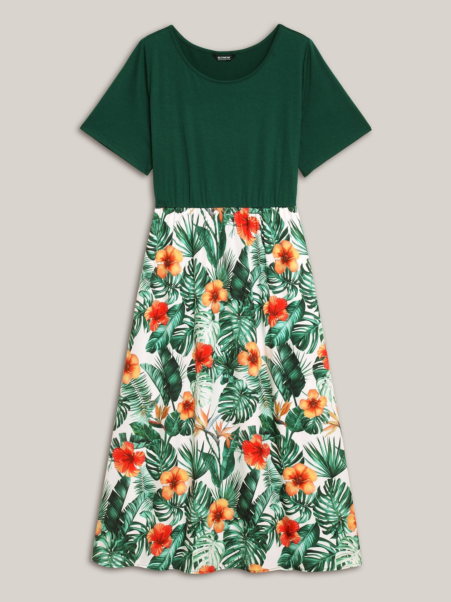 Blooming Flowers Panelled Pockets Midi Dress
