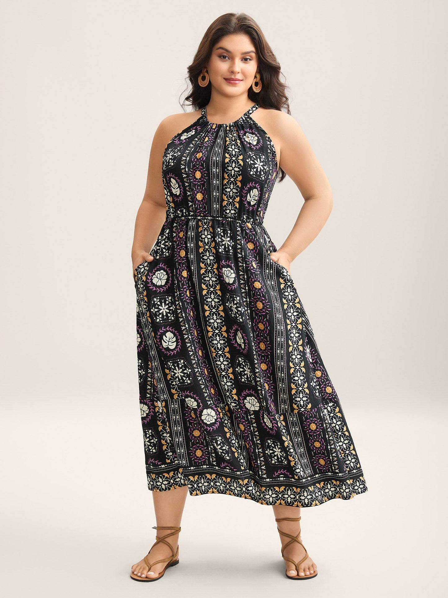 Rayon Tropical Boho Print Stretchy Maxi Dress