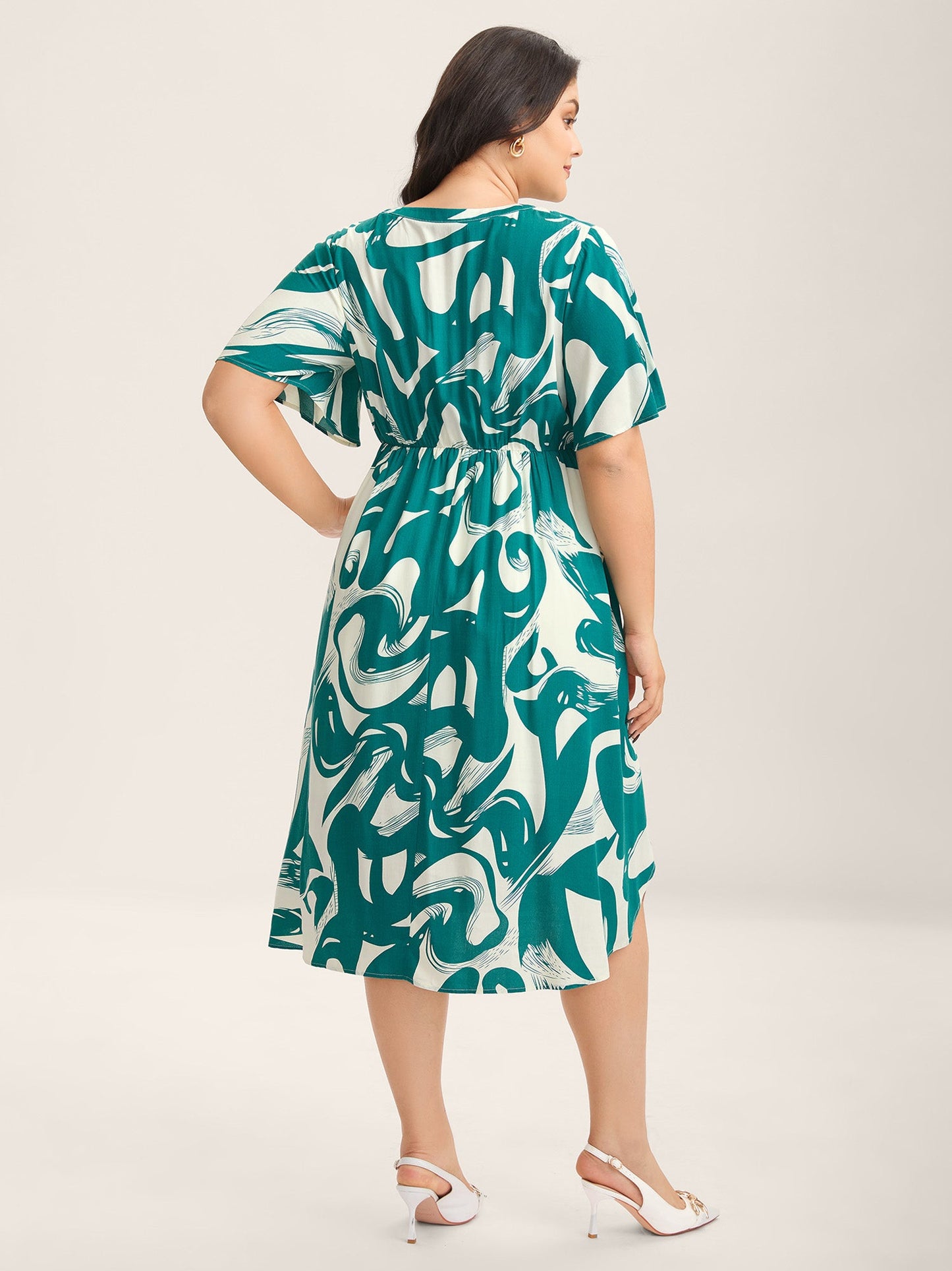 Rayon Geometric Print Midi Dress