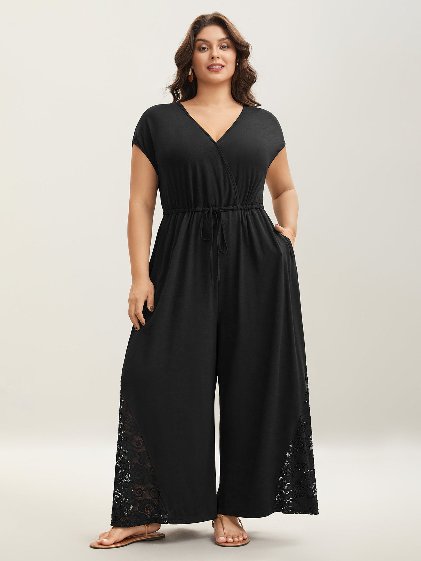 Very Stretchy Lace Waist-Tie Jumpsuit