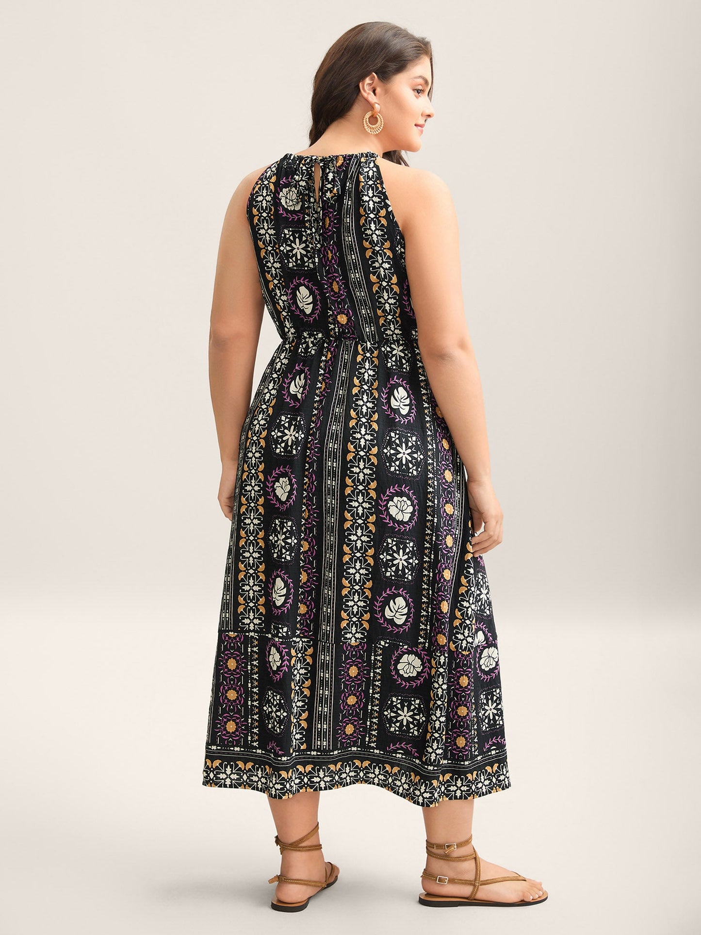 Rayon Tropical Boho Print Stretchy Maxi Dress