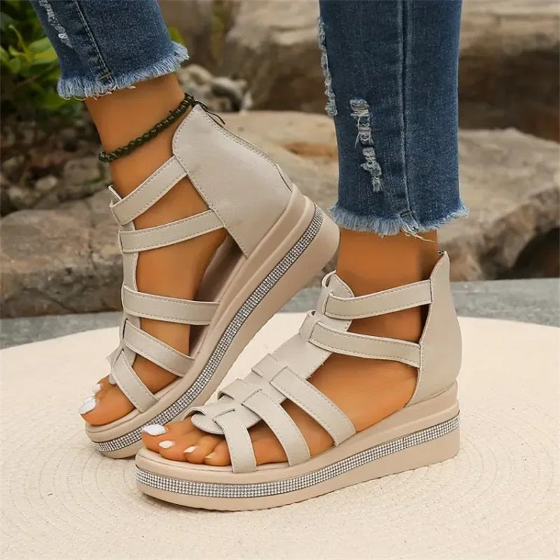 Sandales à strass avec semelle compensée