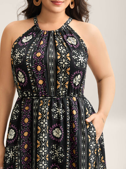 Rayon Tropical Boho Print Stretchy Maxi Dress