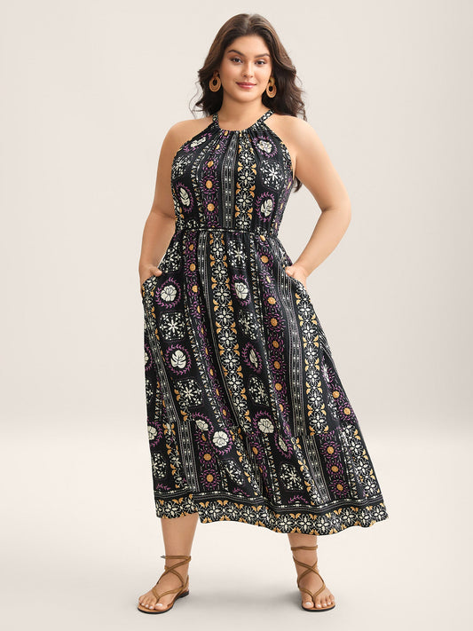 Rayon Tropical Boho Print Stretchy Maxi Dress