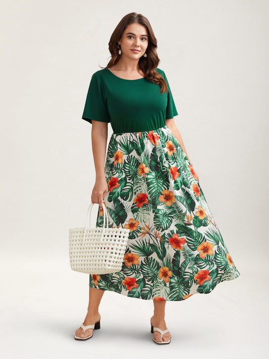 Blooming Flowers Panelled Pockets Midi Dress