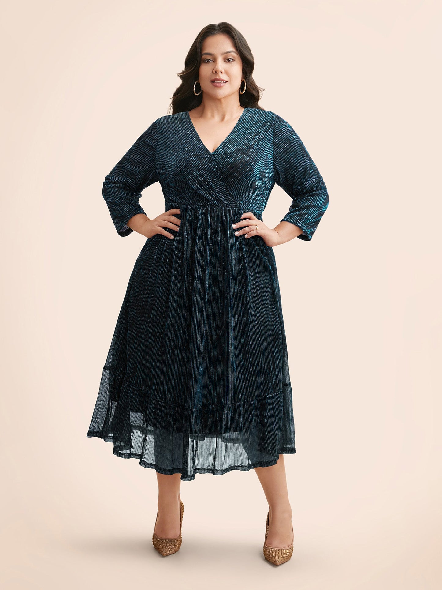 Luxe Mesh Pleated Elastic Waist Wrap Dress