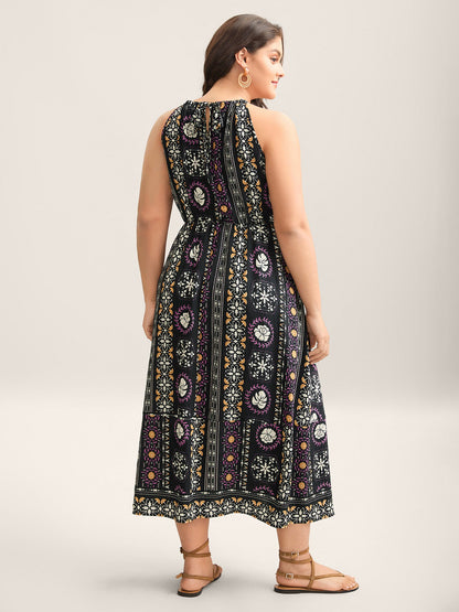 Rayon Tropical Boho Print Stretchy Maxi Dress