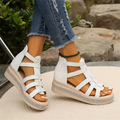 Sandales à strass avec semelle compensée